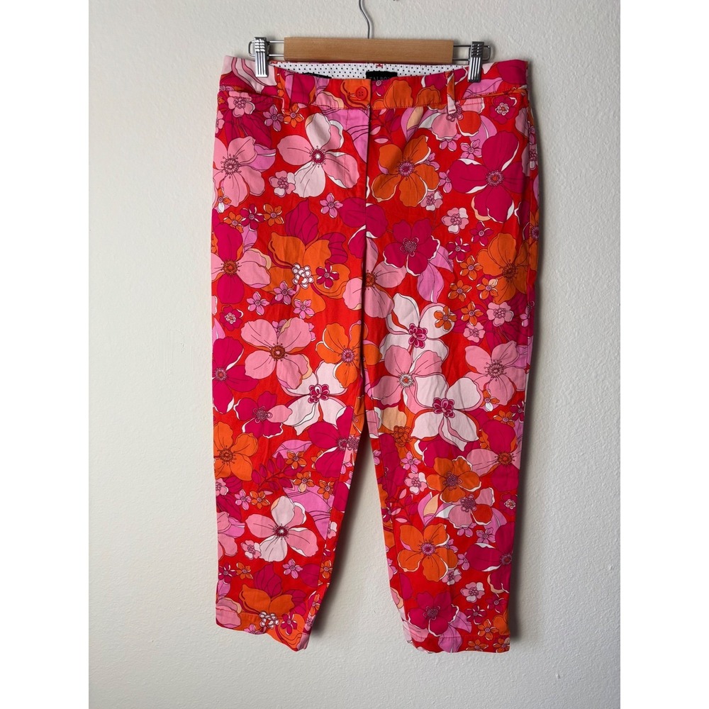 Talbots Sz 10 Floral Print Cropped Capri‎ Pants Vibrant Summer Dopamine Artsy